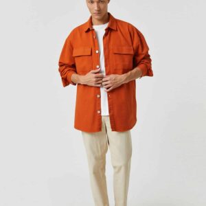 Men Basic Shirt Jacket Canvas Classic Neck Buttoned Pocket Detail, Long Sleeve, Shirts, Black