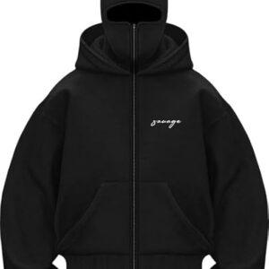 BE SAVAGE Balaclava Zipper Hoodie for Men Heavyweight Ninja Hoodies for Men