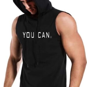 Sleeveless Hoodie for Men Dry Fit Vest Gym Wear Graphic Printed Stylish Round Neck Running Sando