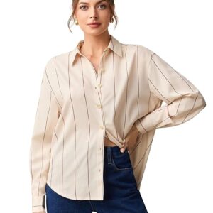 Aahwan Orange Solid Button Up Drop Shoulder Striped Print Casual Formal Long Sleeve Shirt for Women's & Girl's