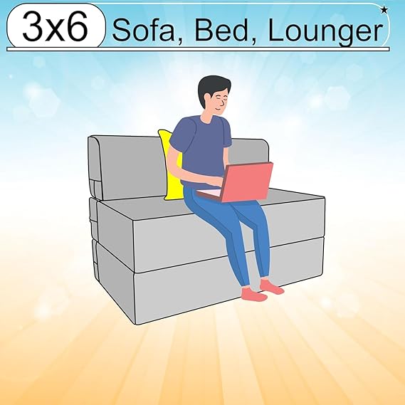 Rosebell Single Seater Foldable Sofa Cum Bed (3x6 Feet) – Jute Fabric, Washable Removable Cover, Includes Cushion | Space Saving Convertible Sofa Bed for Home, Office & Guests - Blue - Image 3