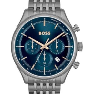 BOSS Gregor Qtz Fashion Chrono Blue Round Dial Men's Watch|Ionic Plated Grey Steel Material|Grey Color Band - 1514083