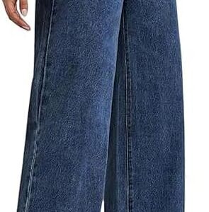 Women Wide Leg High Rise Jeans | Blue Loose Fit Denim Pants | High Waist Baggy Boyfriend Style Cotton Jeans for Women & Girls