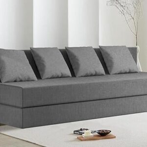 Rosebell Lightweight Easy Four-Person 4 Seater Sofa Cum Bed Jute Fabric Washable Cover- Including 4 Cushion - Size 6' X 6' Ft | Color - Grey | Perfect for Living Room & Office for Guests Room