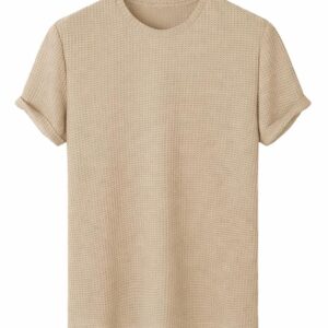 London Hills Men’s Waffle Textured T-Shirt | Solid Regular Fit Round Neck Half Sleeve Casual Wear Tee | Soft, Breathable & Lightweight Fabric