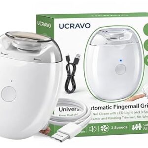 UCRAVO Portable Electric Nail Clipper Automatic Fingernail Grinder with LED Light,3 Adjustable Speeds,Silent Nail Cutter & Polishing Machine, USB Rechargeable Trimmer for Baby, Kids, Adults & Seniors
