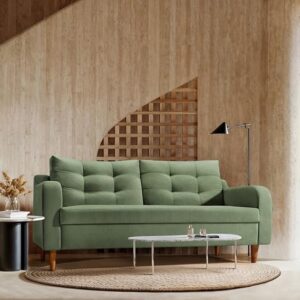 Duroflex Ease Plus - 3 Seater Sofa Set for Living Room | 3 Year Warranty | Premium Wooden Frame Sofa | Anti-Pilling Fabric, Fade & Termite Resistant | Comfortable & Durable Couch - Chive (Green)