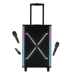 Zebronics 120W Party Trolley DJ Speaker, Upto 5h Playback, Dual UHF Mic, Karaoke, Full-Range 30.48cm Driver, TWS, 6.3mm Mic & Guitar in, Bluetooth, USB, AUX, RGB, LED Display (Party Fyre 400)