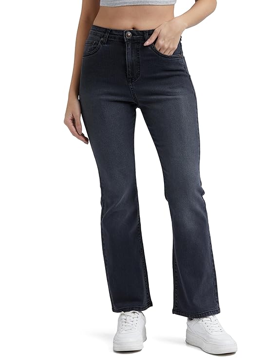 INKD Women's Flared Bootcut Jeans - High-Rise | Enzyme Wash | Classic 5 Pocket Styling | Jeans for Women (Available in Plus Sizes)