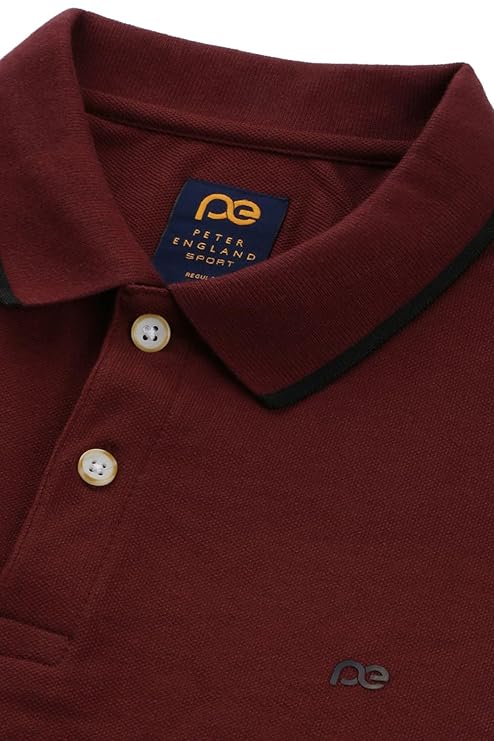 Peter England Men's Snug Fit Solid Polo T-Shirt with Coloured Collar Tipping| Cotton Rich| Premium Pique Weave - Image 2