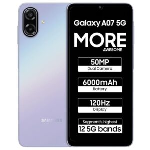 Samsung Galaxy A07 5G (Light Violet, 4GB RAM, 128GB Storage) | 6.7 inch HD+ 120Hz Display | MediaTek Dimensity 6300 | 50MP + 2MP Rear Camera | 6000 mAh Battery