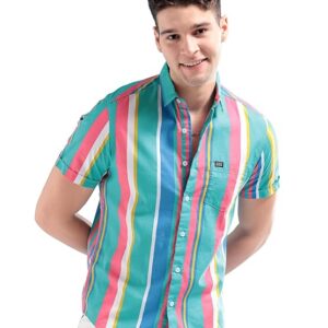 The Indian Garage Co Men Slim Fit Striped Half Sleeves Spread Collar Casual Shirt