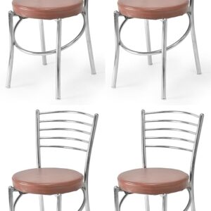 Office Home Study Ergonomic Dining Chair Hotel Restaurant Chair with Steel Chrome Polish and leatherite seat (4, Brown, Standard)