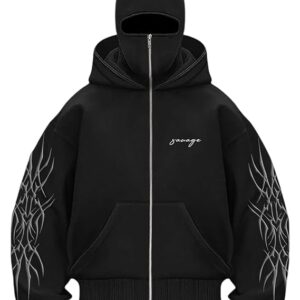 BE SAVAGE Ninja Balaclava Zipper Hoodie Zipper Jacket for Men Winterwear Jackets for Men