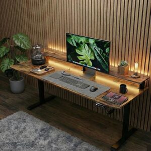 Momentum Electric Height Adjustable Standing Desk with Monitor Riser, with One Piece Top, Advance 3 Memory Presets, 5 Year Warranty (Rust, Top - 120cm)