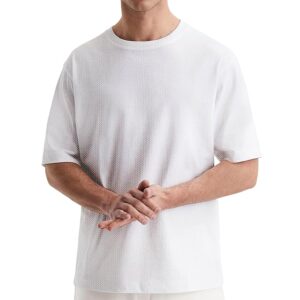 London Hills Men's Cotton Oversized Fit Waffle Knit T-Shirt Oversized T Shirts Drop Shoulder Tshirt Loose Fit T Shirt | Waffle Knit T-Shirt