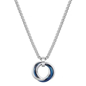 Silver Chain for Man, Blue Three-Ring Necklace for Men, Stylish Neck Chain for Boys, Anime Accessories, Locket for Men, Fashion Jewelry