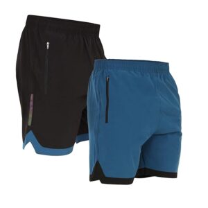 NINQ Mens 2 Pack Polyester Yoga Short Men Summer Running Gym Sports Shorts with Pockets Shorts for Men (in, Alpha, M, Regular, Black)