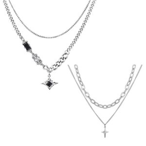 Gothic Jewellery, Crescent Moon and Star Necklace with Chain Bracelet for Men, Punk Accessories, Gothic Bracelet for Men, Unisex Fashion Statement