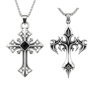 2 Pieces Gothic Jewellery, Flame Punk Cross Necklace Set for Men and Women, Chain for Men, Pendant, Mens Accessories Stylish, Gothic Punk Statement Jewelry