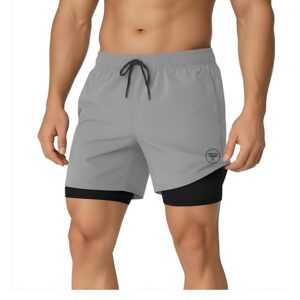 Men's 2 in 1 Active Dual Shorts with Inner Tights Layer & Compression Liner, Double Layer Athletic Short for Running, Gym & Sports